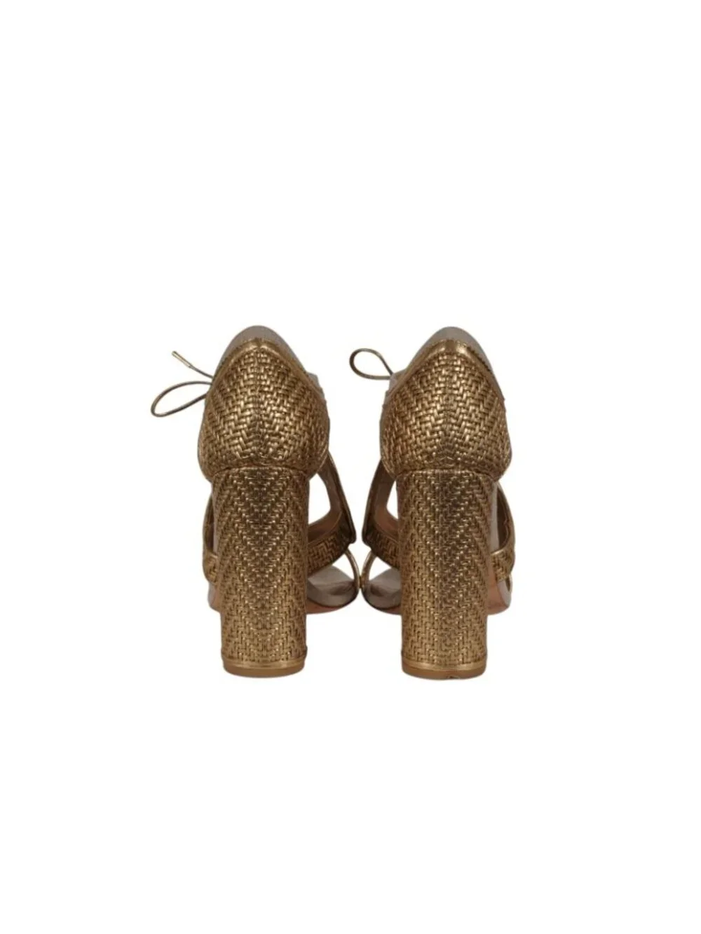 Salvatore Ferragamo Womens Twist Woven Lace Up Sandals Size US 10 Gold Tan Gold
